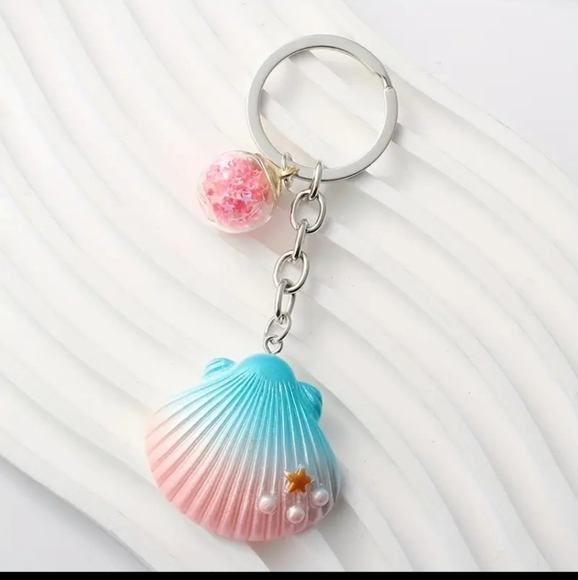 Faux Pearl Shell Keychain Summer Beach Key Ring Purse Bag Backpack Car Key - Picture 2 of 2